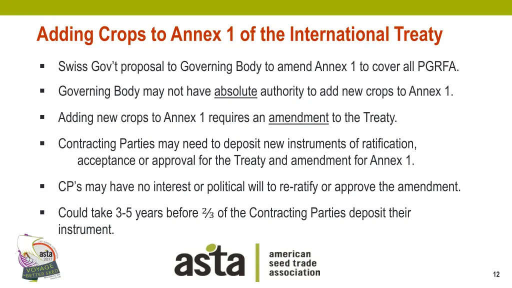 adding crops to annex 1 of the international