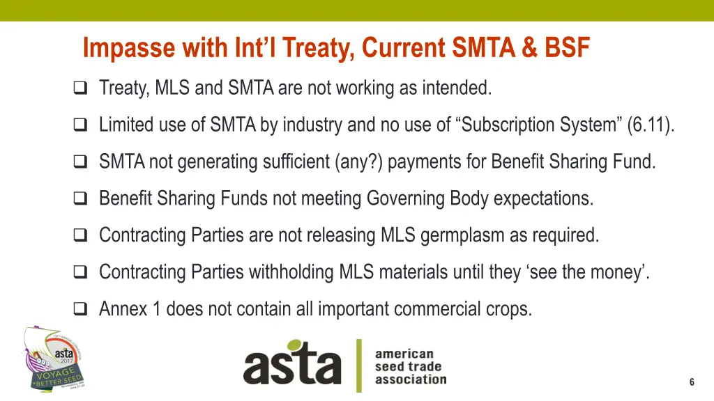 impasse with int l treaty current smta bsf