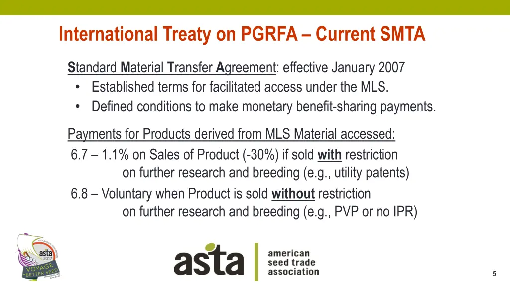 international treaty on pgrfa current smta