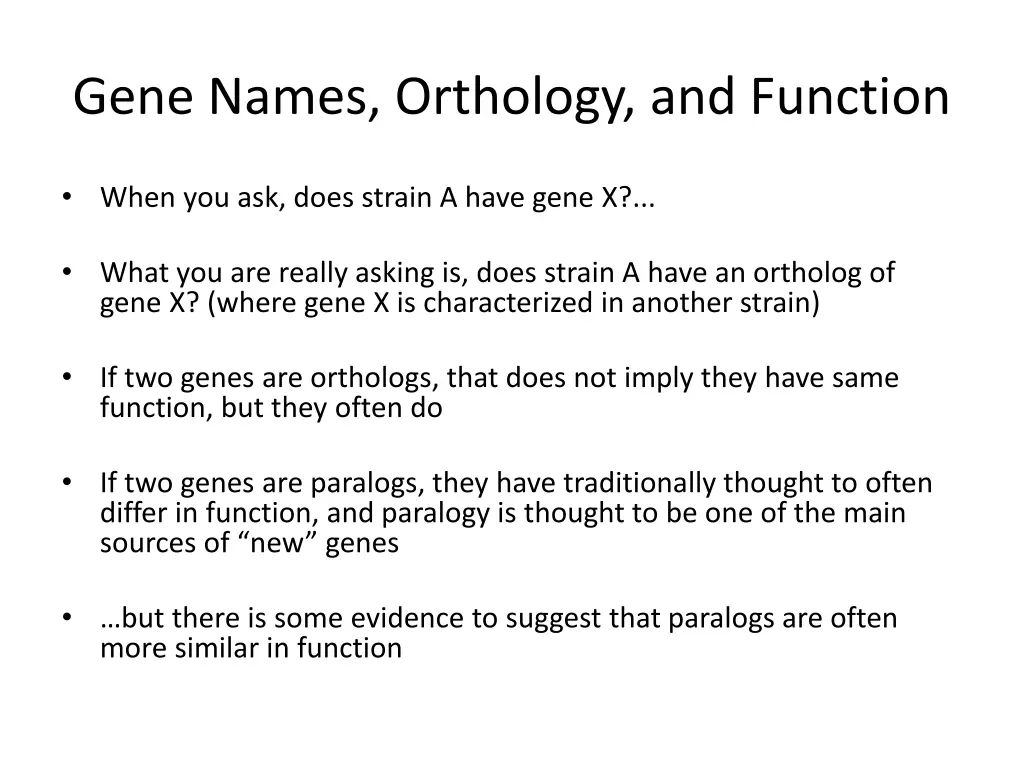 gene names orthology and function