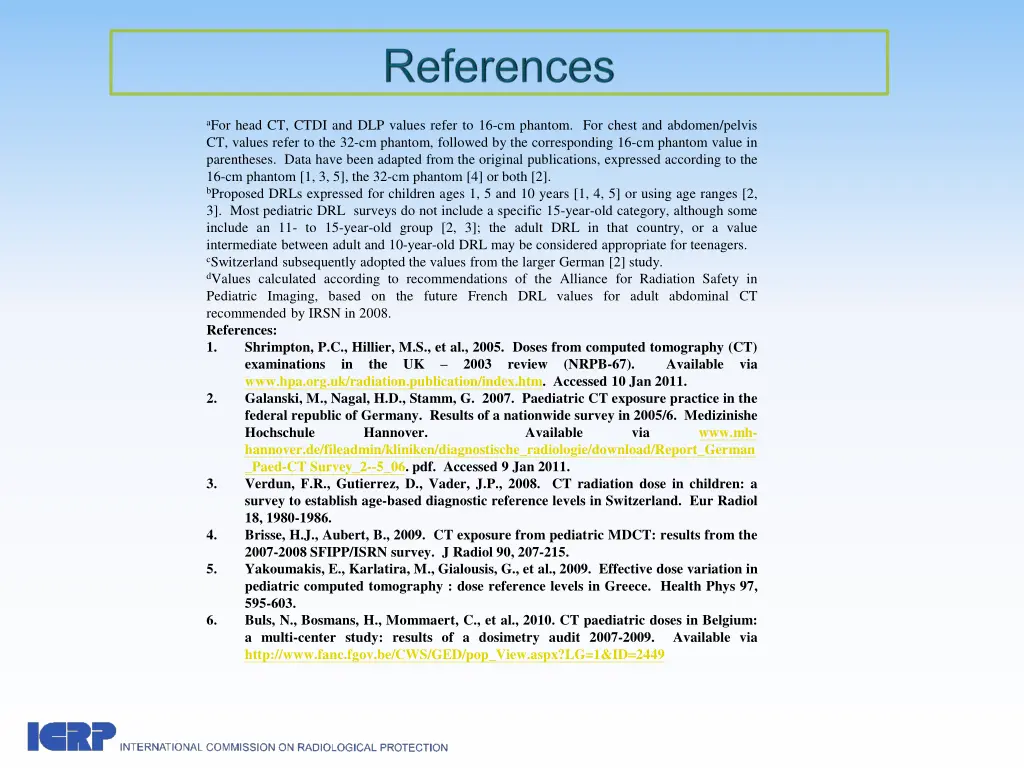 a for head ct ctdi and dlp values refer