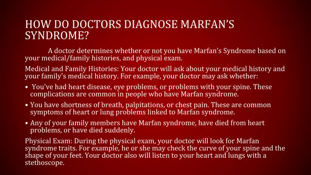 how do doctors diagnose marfan s syndrome