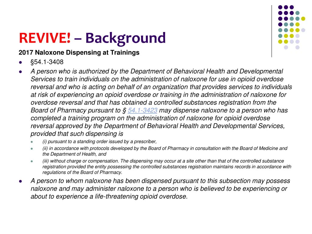 revive background 2017 naloxone dispensing