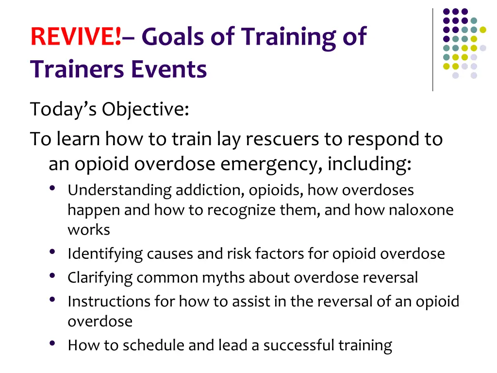 revive goals of training of trainers events