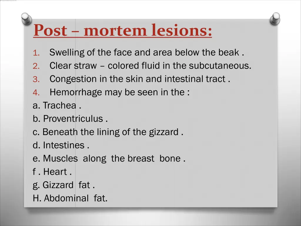 post mortem lesions