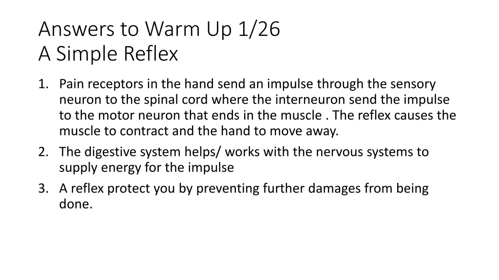 answers to warm up 1 26 a simple reflex