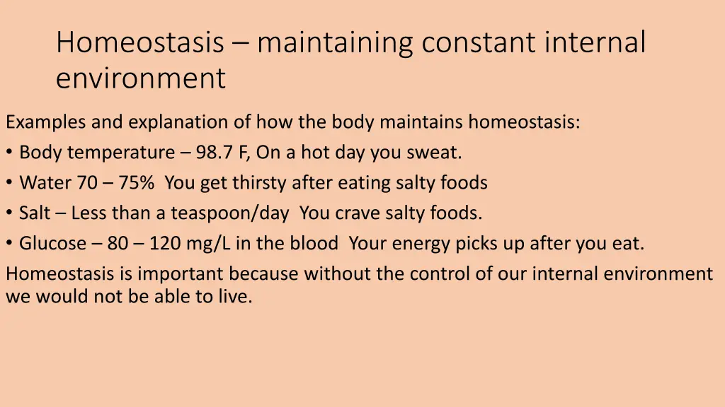 homeostasis maintaining constant internal