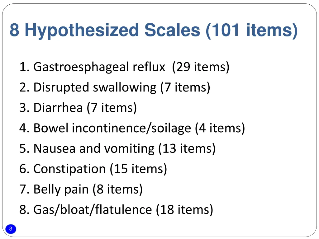 8 hypothesized scales 101 items