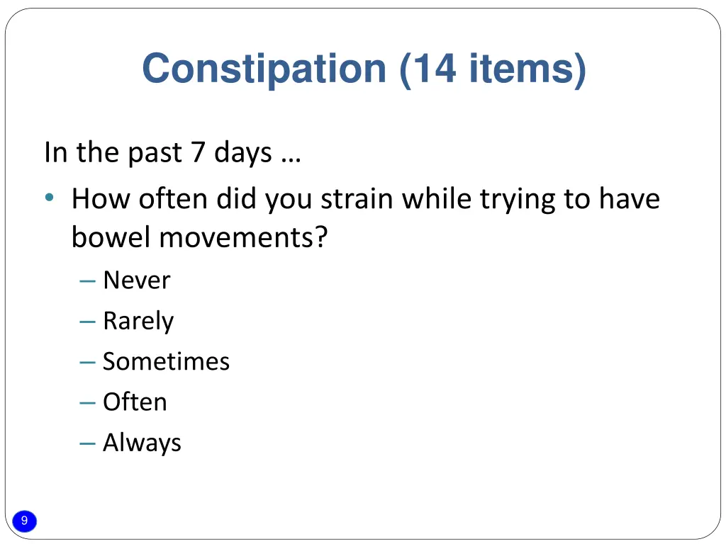 constipation 14 items