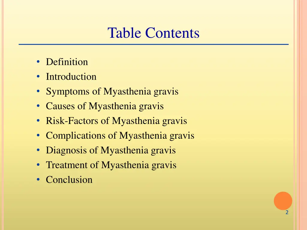 table contents