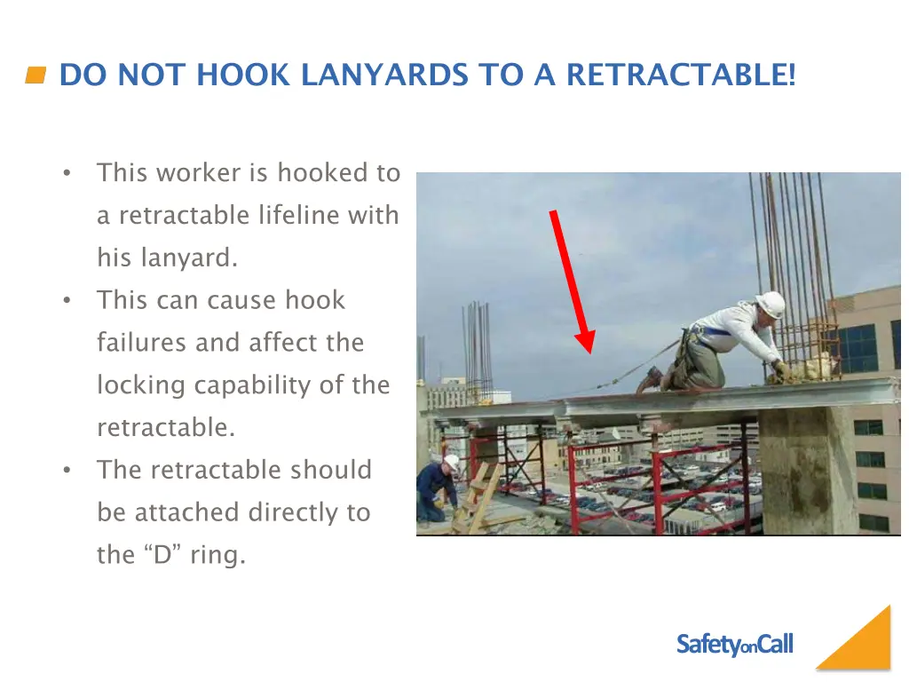 do not hook lanyards to a retractable