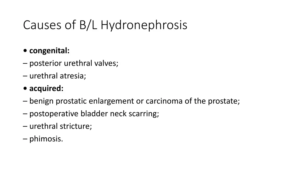 causes of b l hydronephrosis