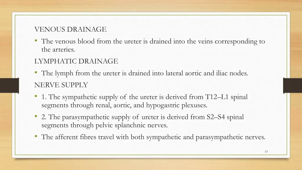 venous drainage the venous blood from the ureter