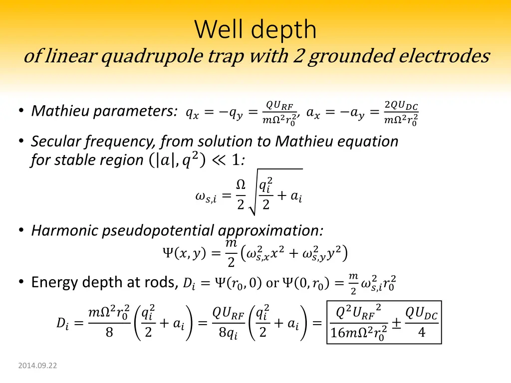 well depth 1