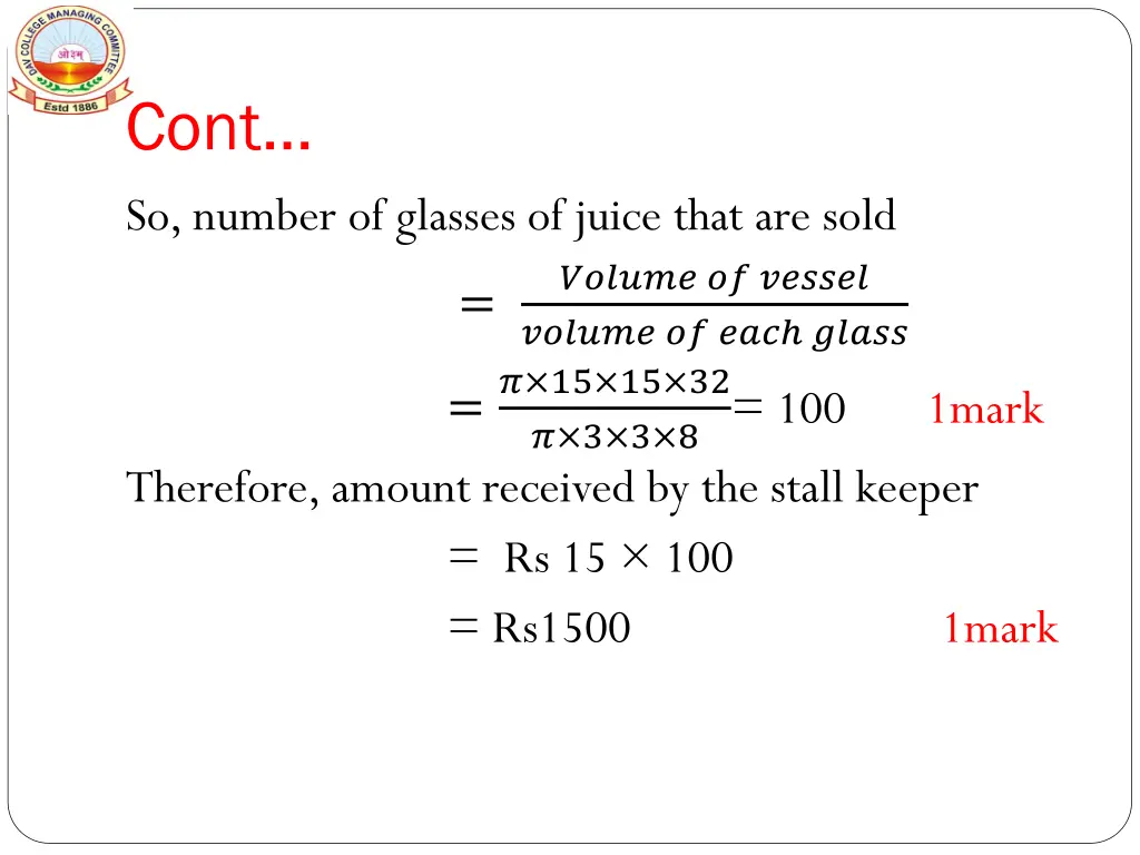 cont so number of glasses of juice that are sold