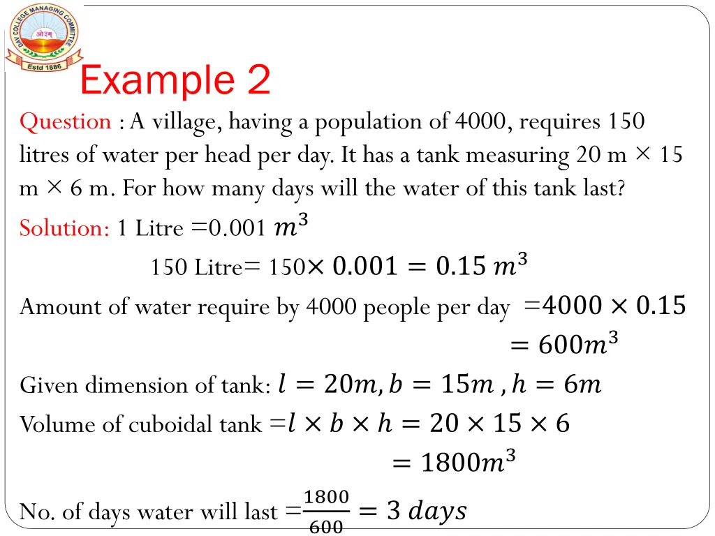 example 2 question a village having a population