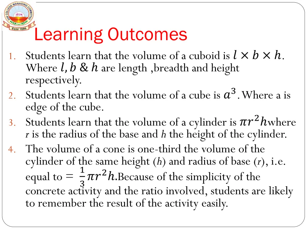 learning outcomes 1 students learn that