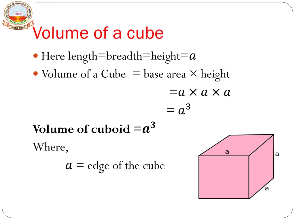 volume of a cube