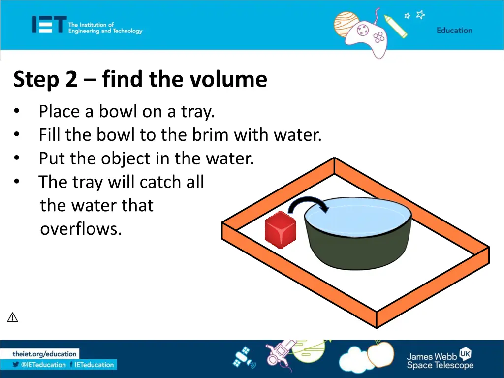 step 2 find the volume place a bowl on a tray