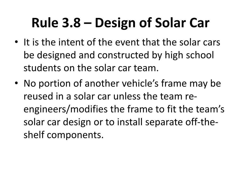 rule 3 8 design of solar car it is the intent