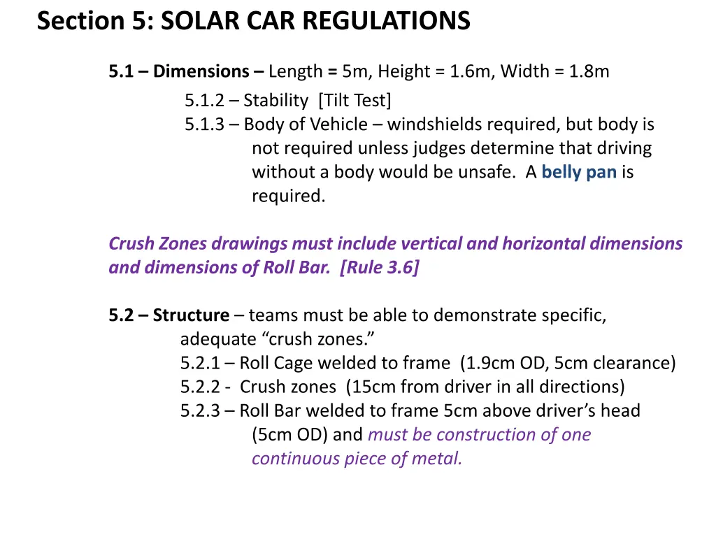 section 5 solar car regulations