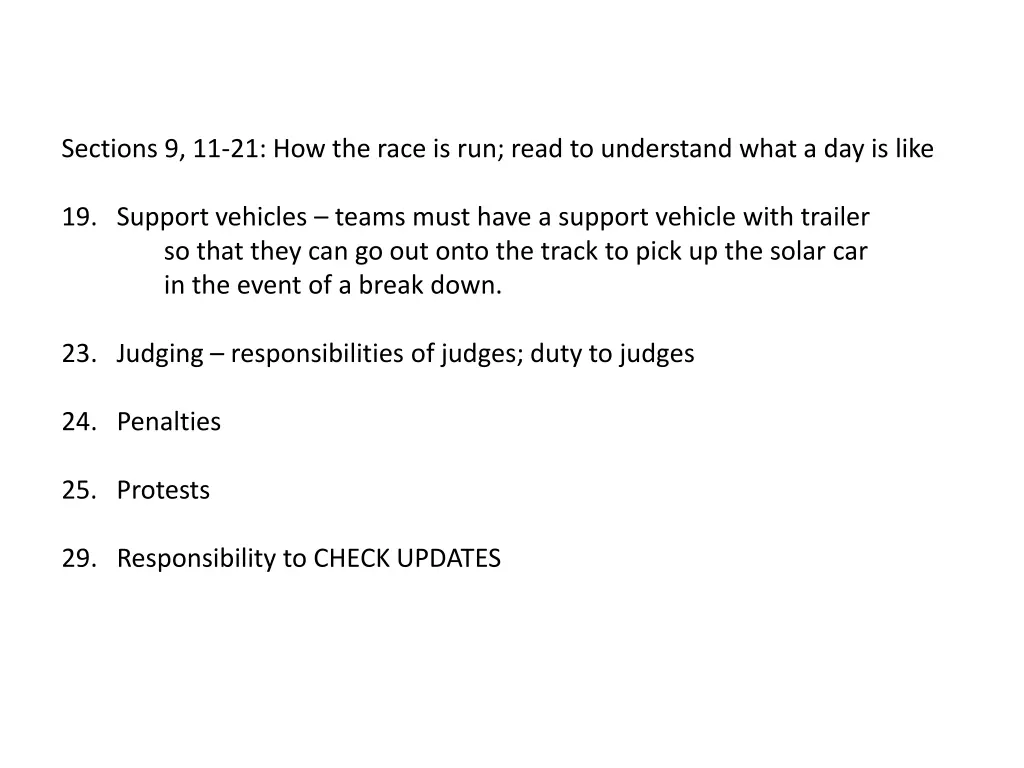 sections 9 11 21 how the race is run read