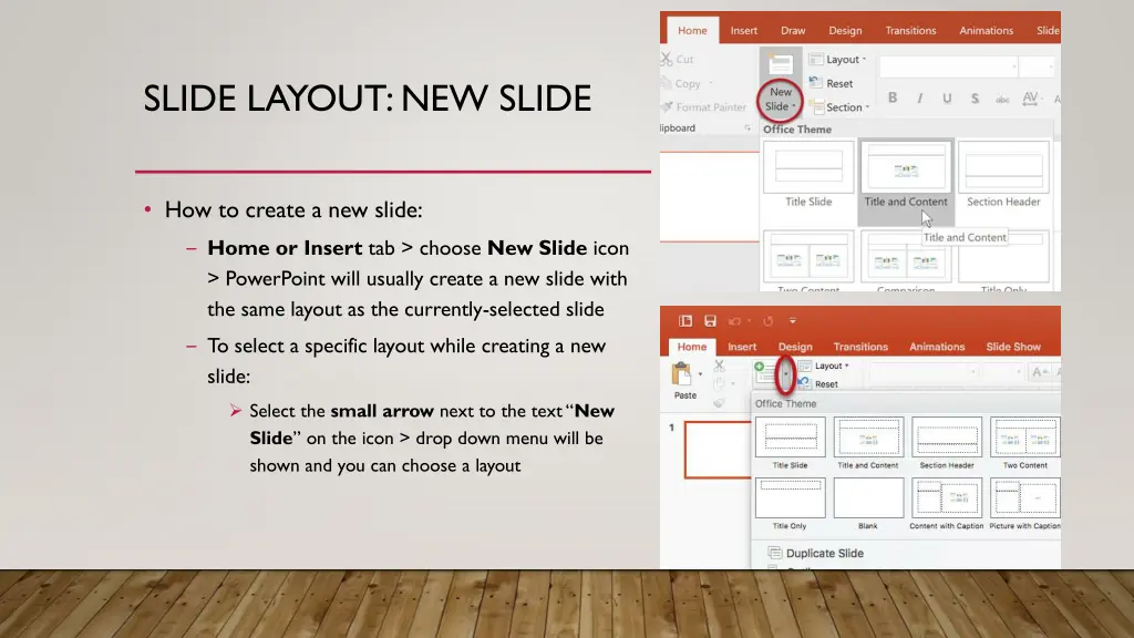 slide layout new slide