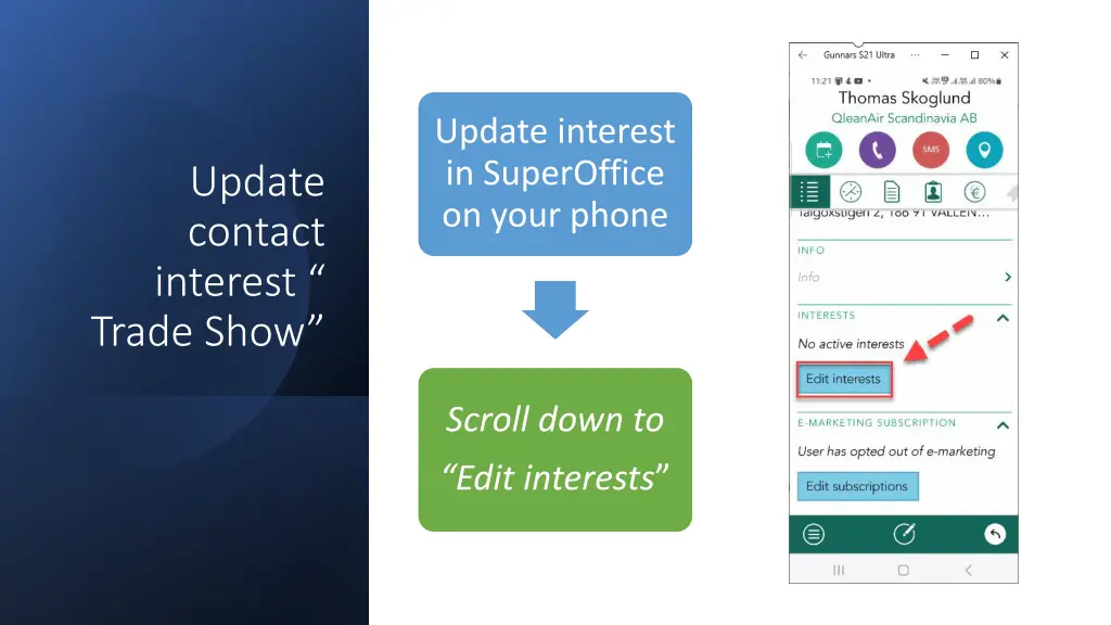 update interest in superoffice on your phone