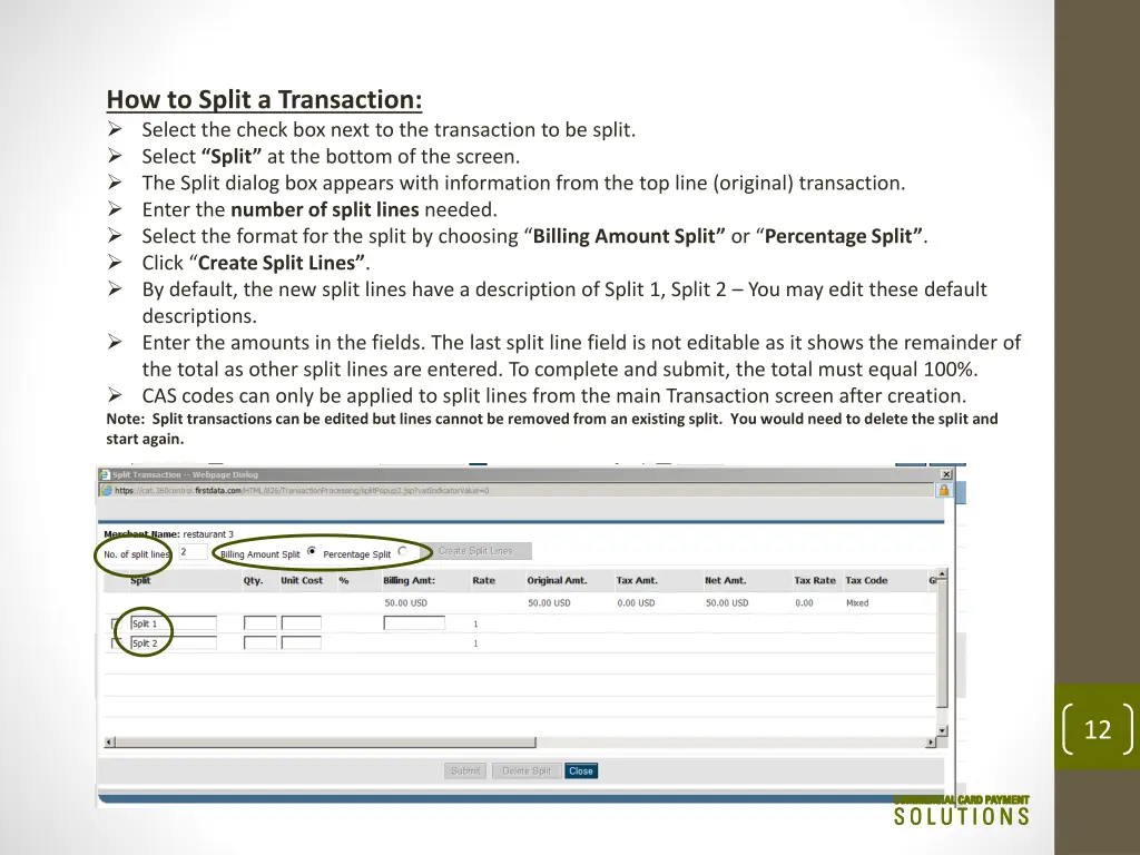 how to split a transaction select the check