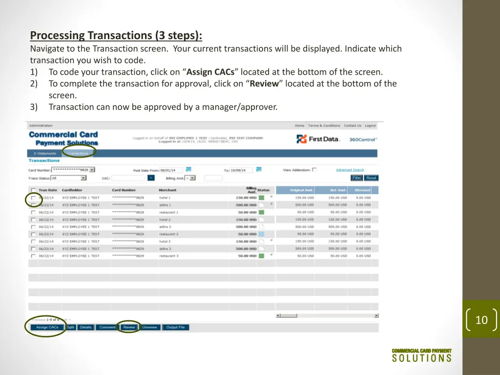 processing transactions 3 steps navigate