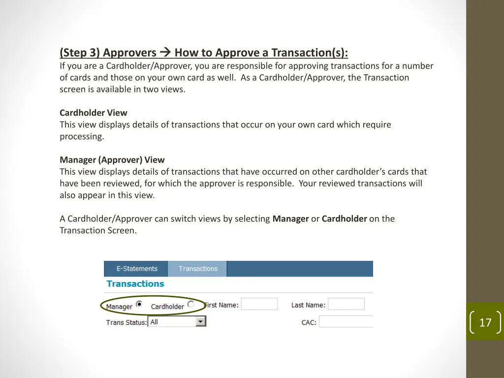 step 3 approvers if you are a cardholder approver