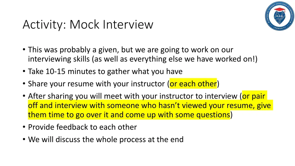 activity mock interview