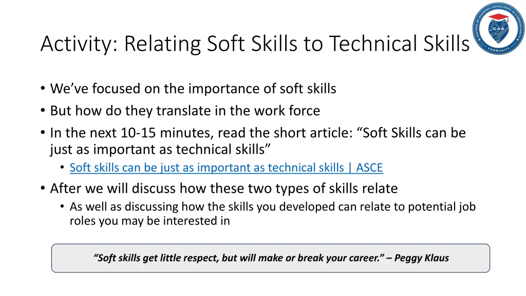 activity relating soft skills to technical skills