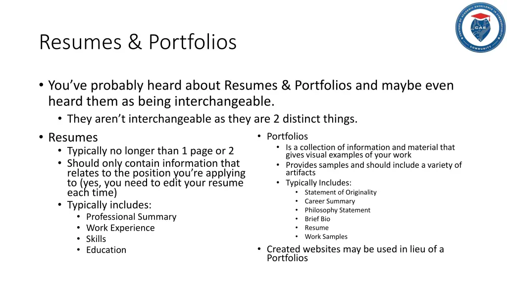 resumes portfolios