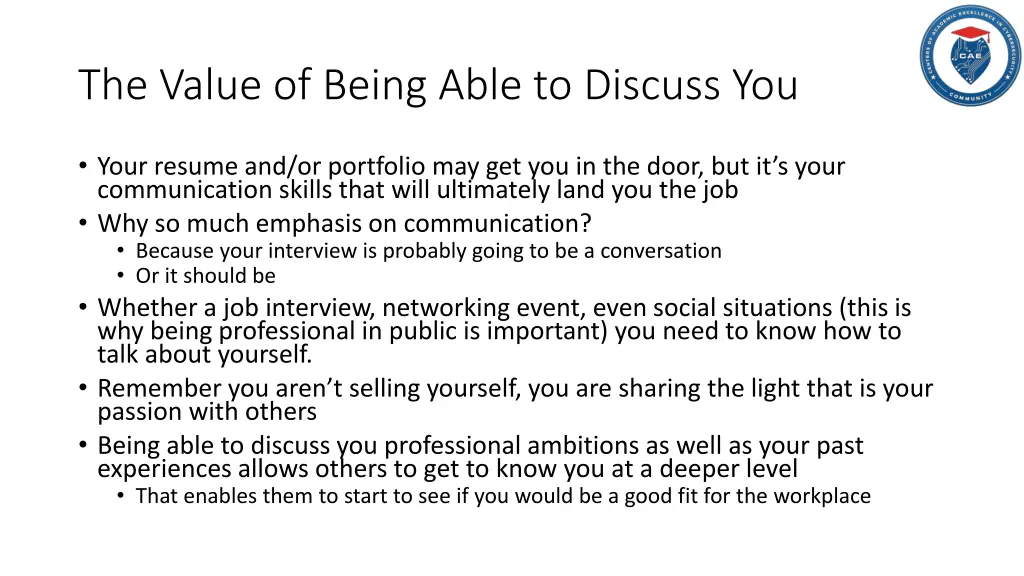 the value of being able to discuss you