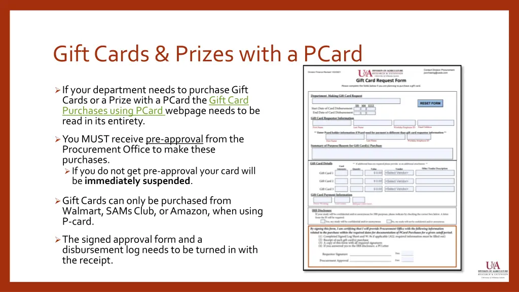 gift cards prizes with a pcard