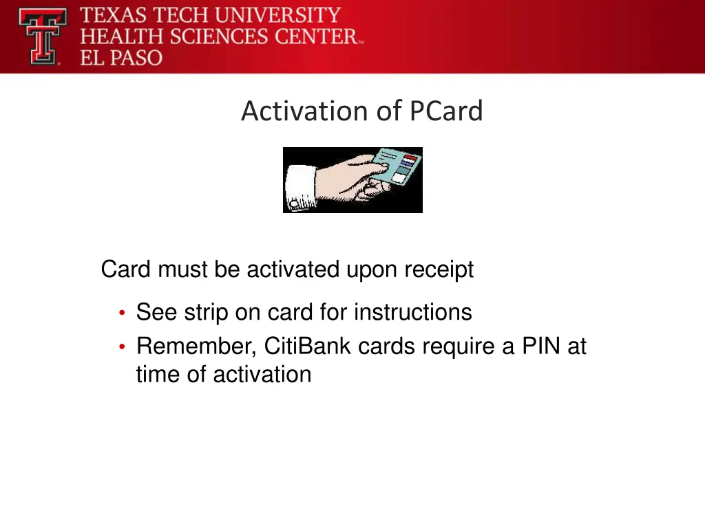 activation of pcard