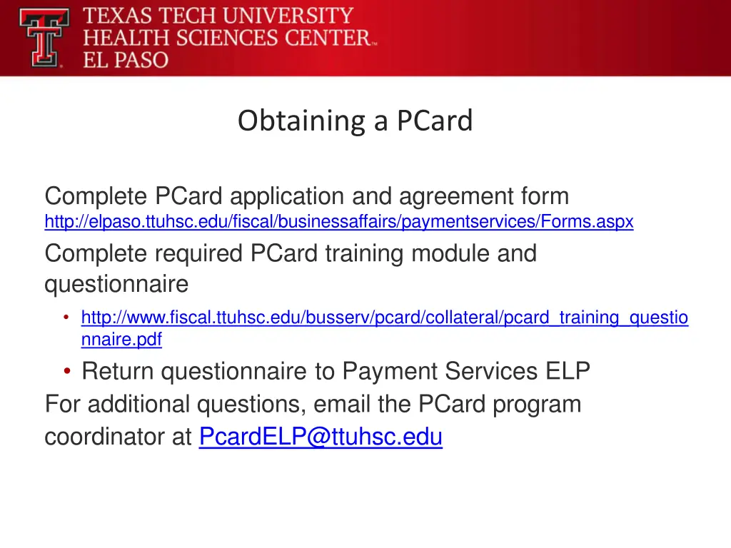 obtaining a pcard