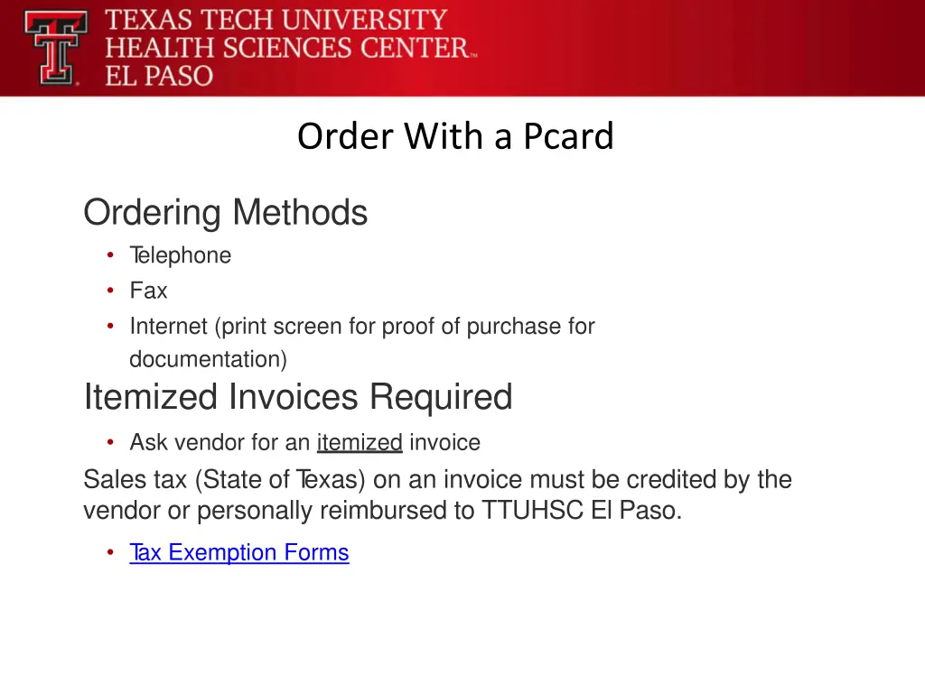 order with a pcard