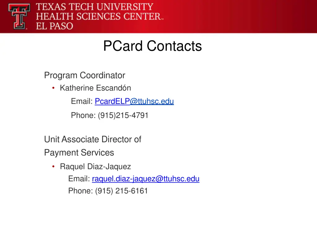 pcard contacts