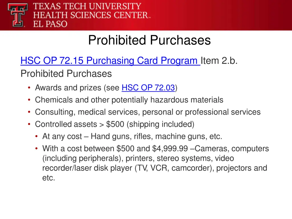 prohibited purchases