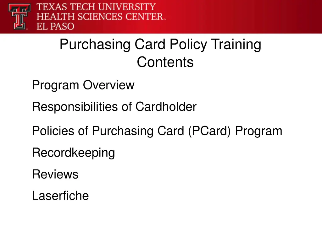 purchasing card policy training contents