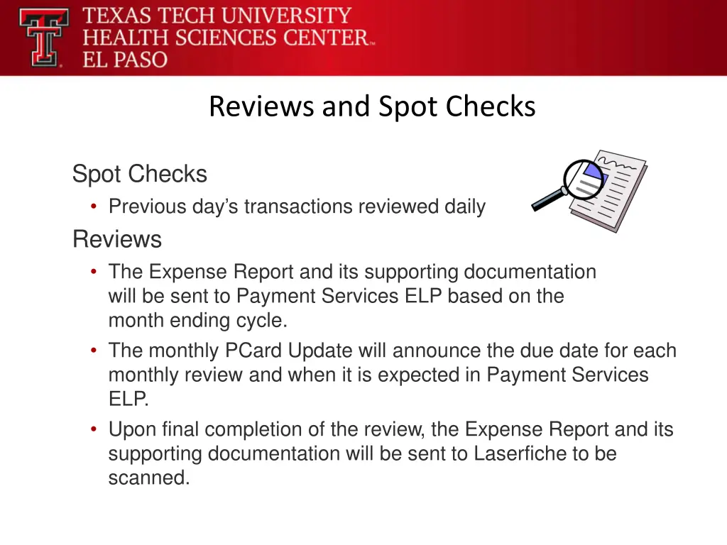 reviews and spot checks