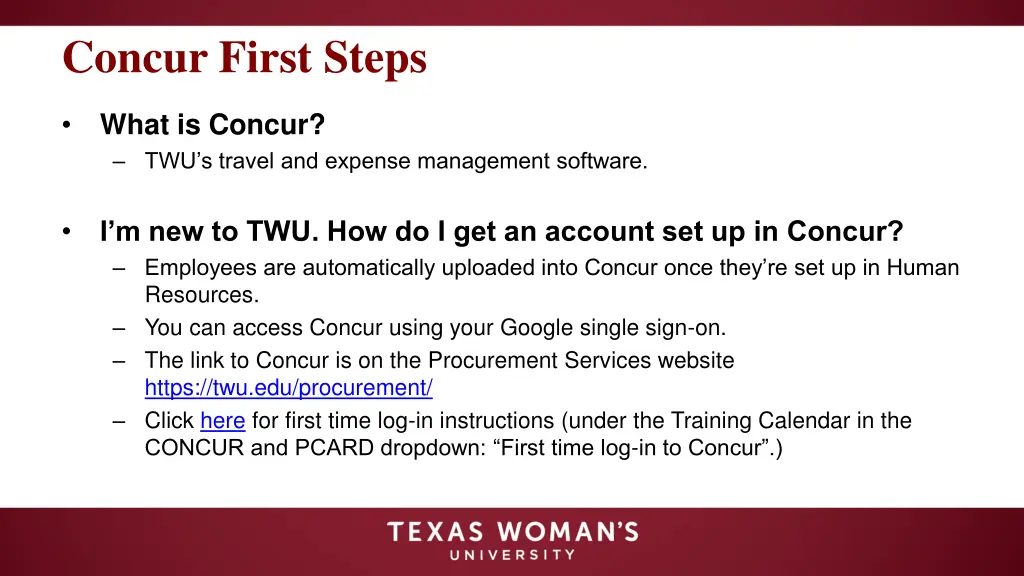 concur first steps