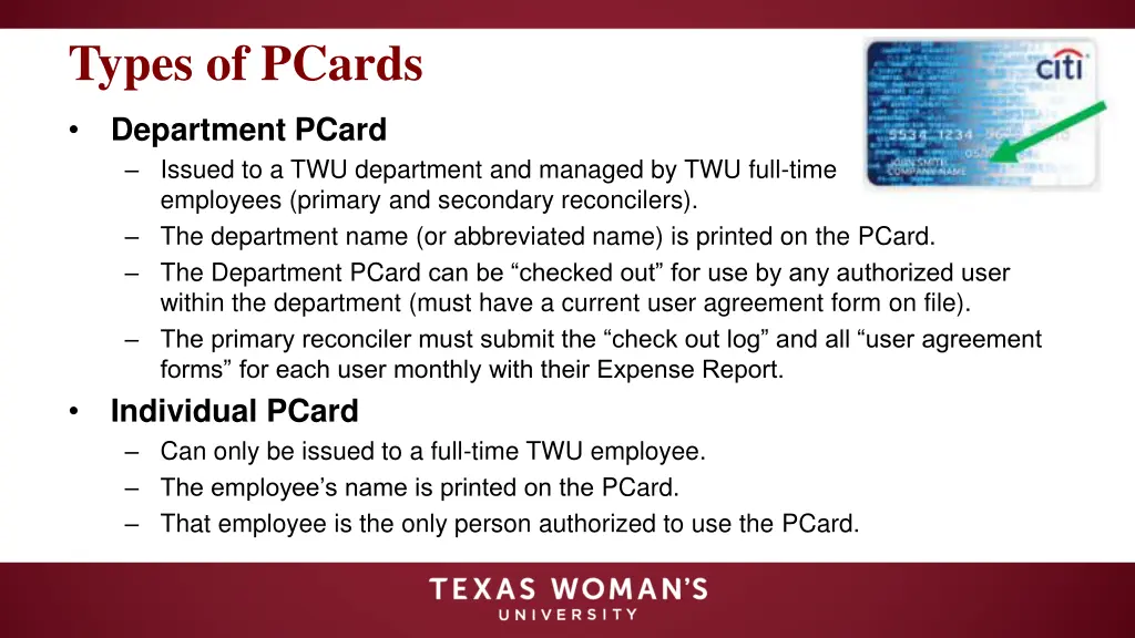 types of pcards