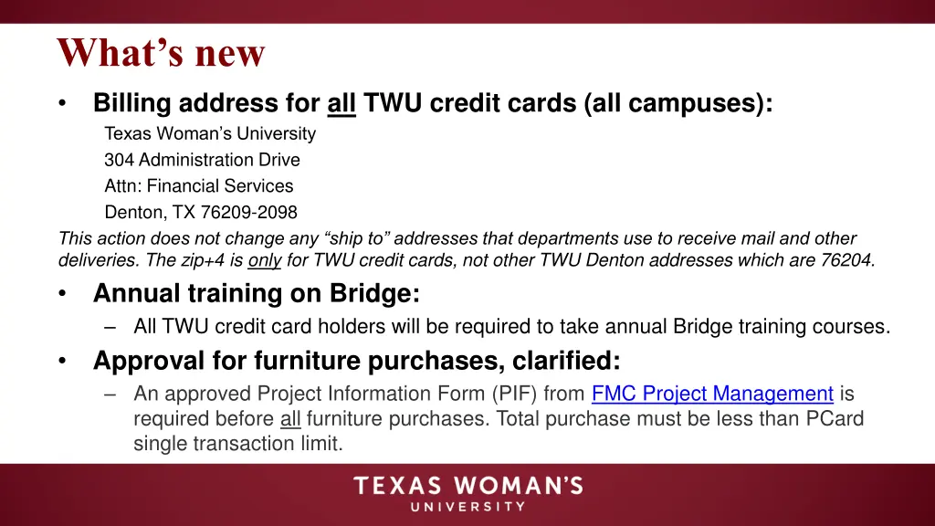 what s new billing address for all twu credit