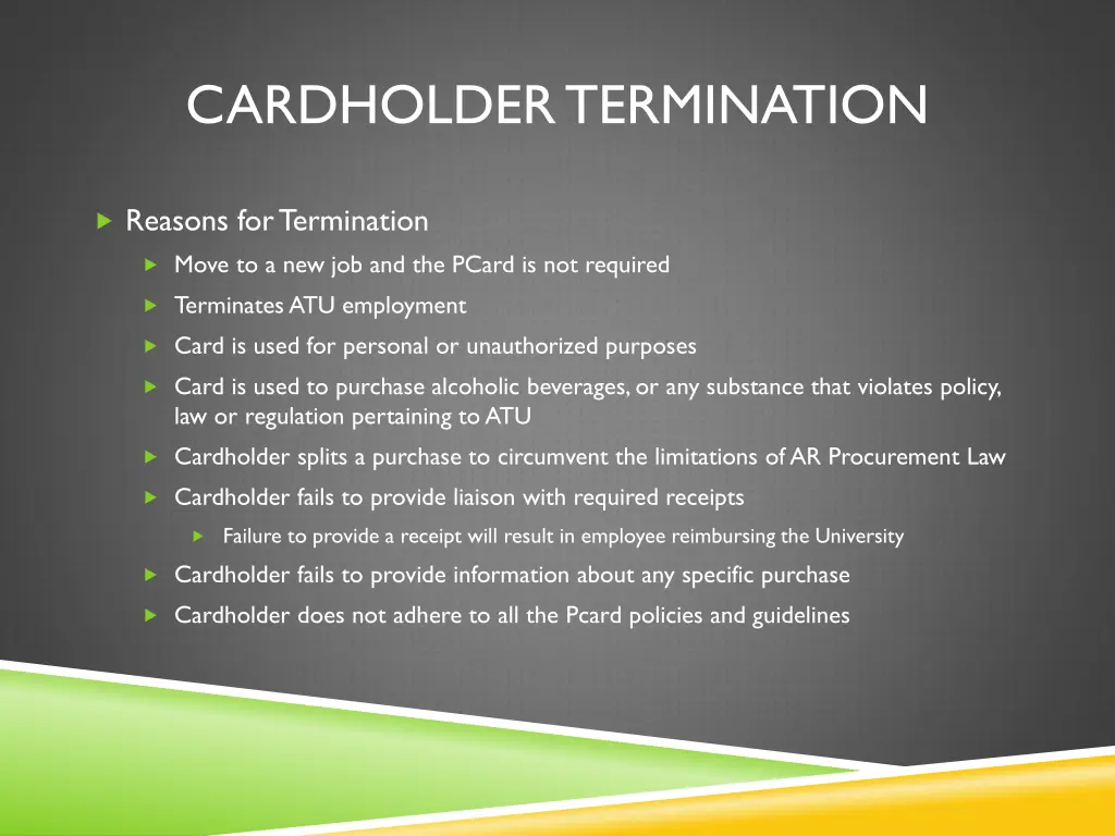 cardholder termination