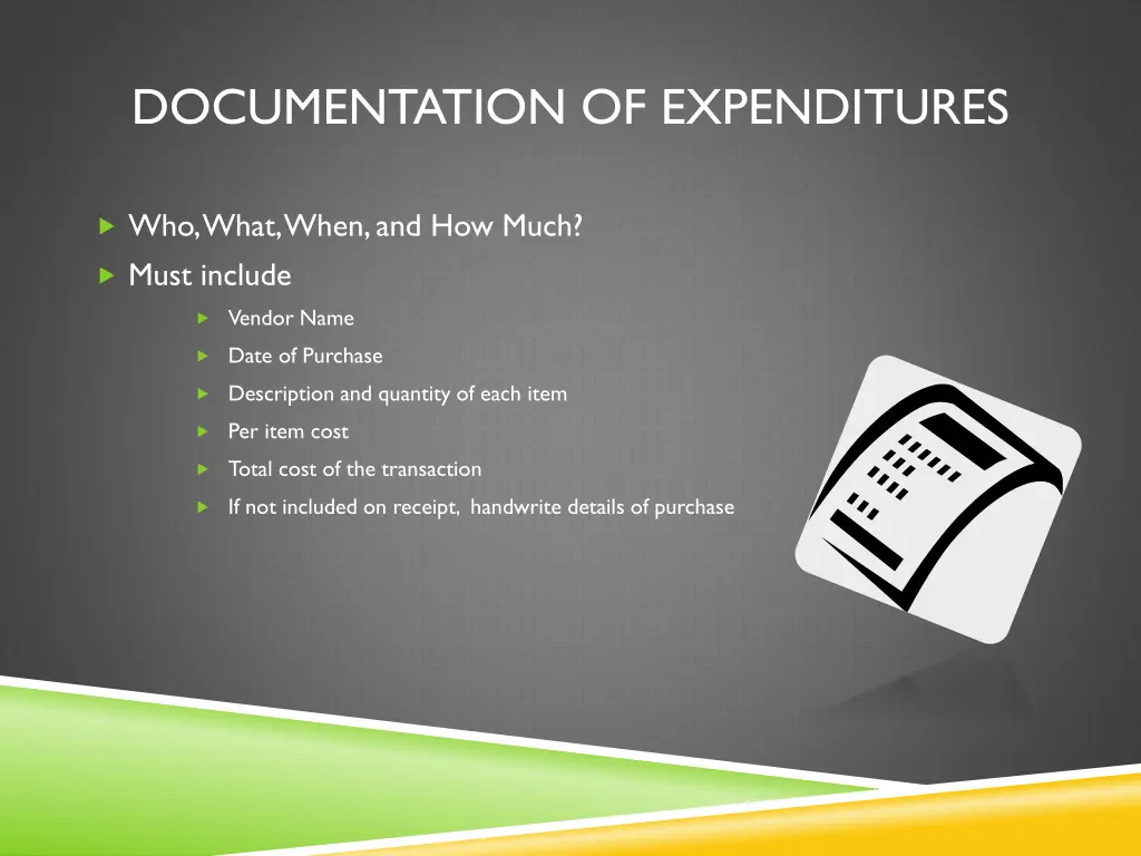 documentation of expenditures