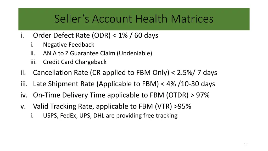 seller s account health matrices