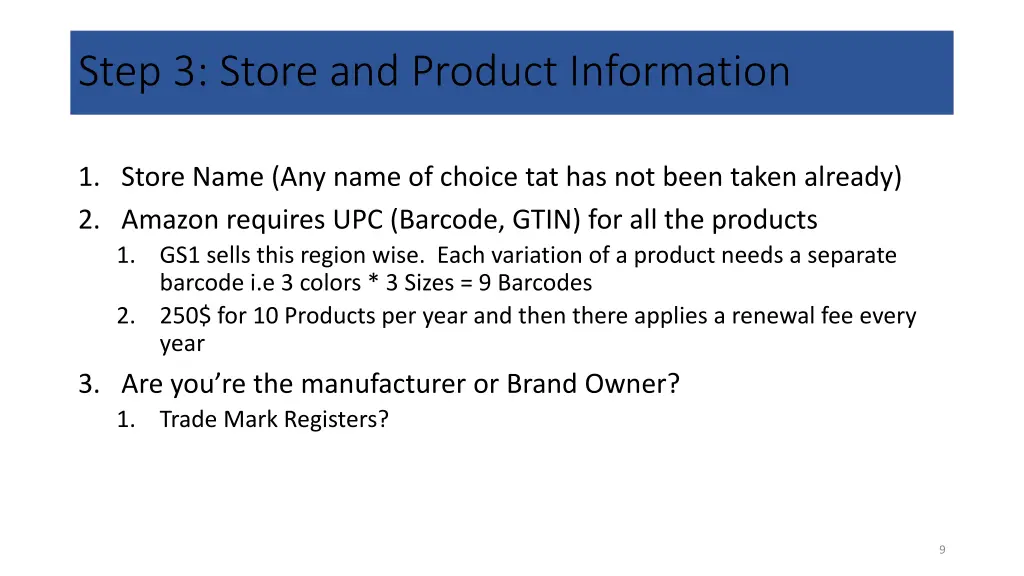 step 3 store and product information